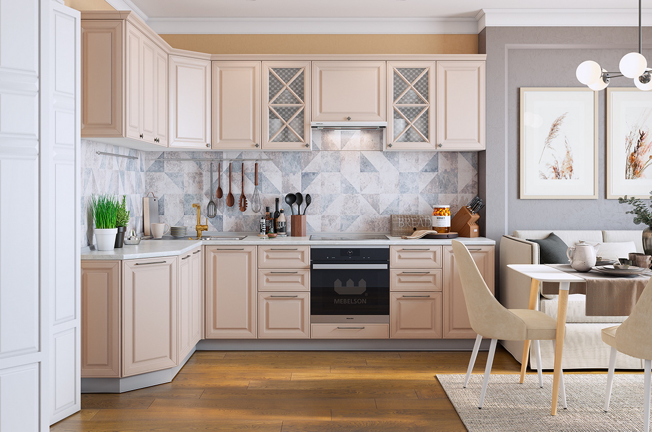 Кухонный гарнитур 2 "Мишель" с карнизом (ширина 280х156,3 см) (белый/кофейный/кофейный)