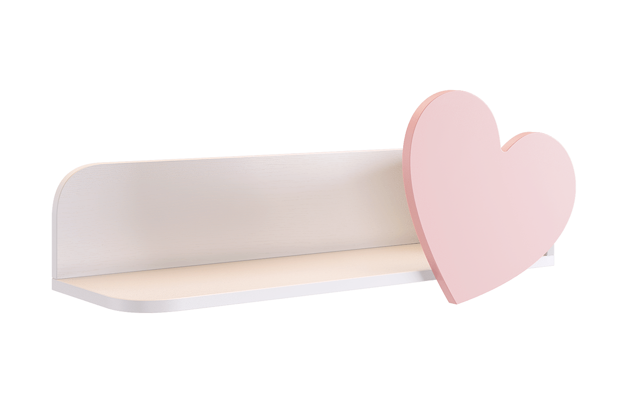 Полка навесная Сердечко (белое дерево/пудра розовая (эмаль))