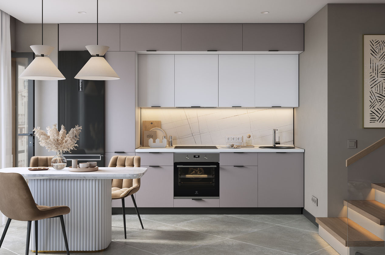 Кухонный гарнитур 2 "Джаз" (ширина 320х60х250,1 см) (белый/дымчатый/белый)