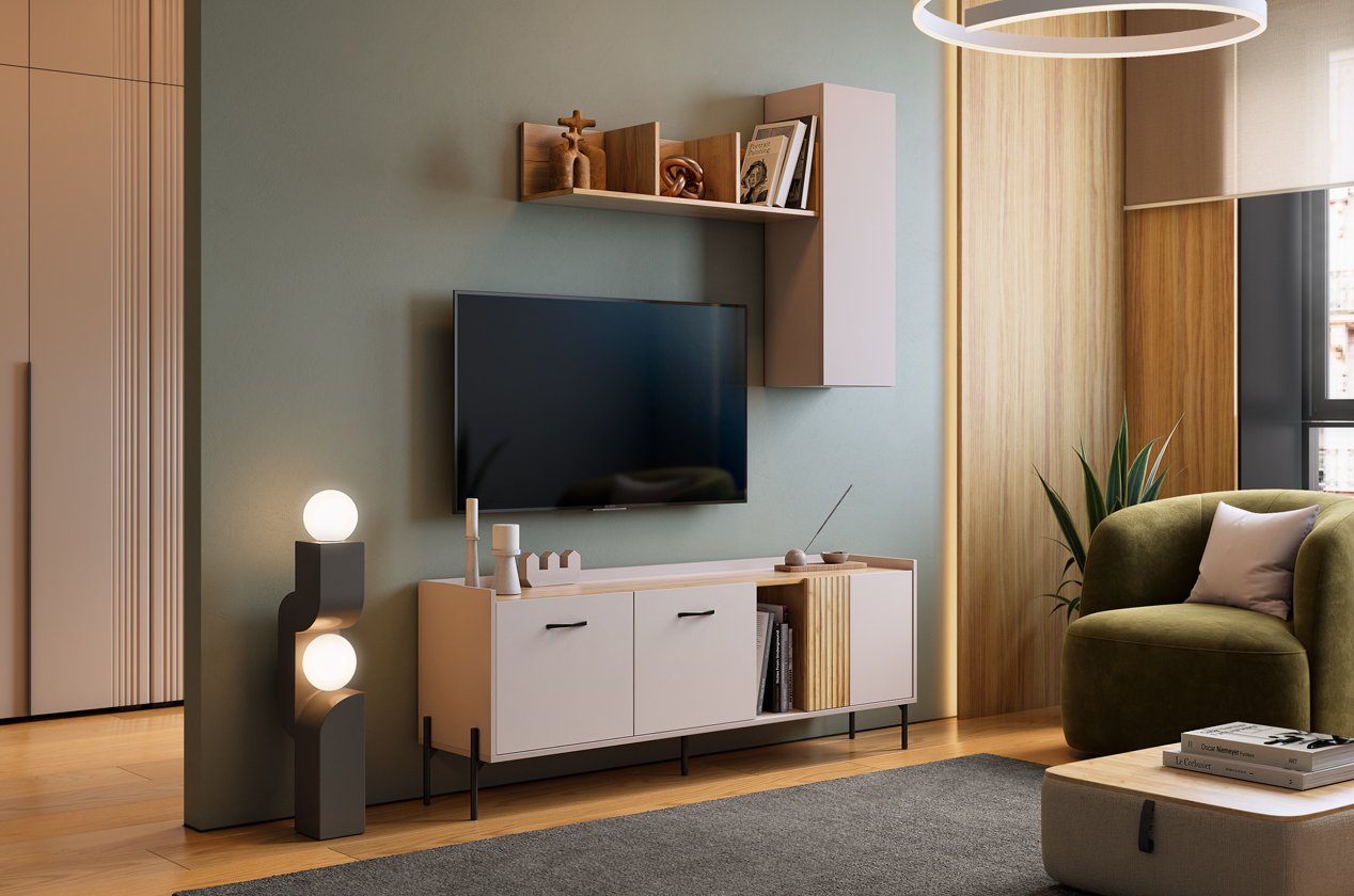 Гостиная "Доминика К1" (1572х350х2060) (кашемир/дуб крафт золотой)