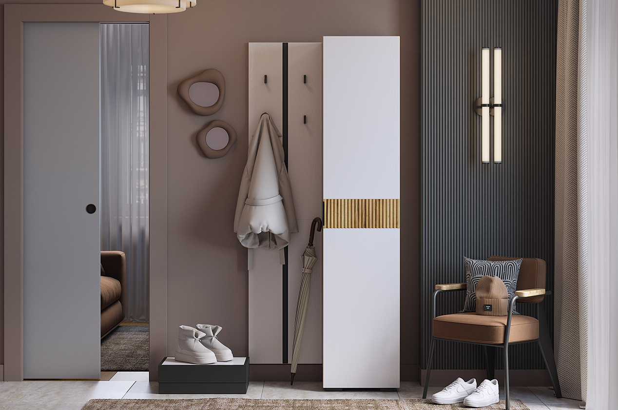 Прихожая "Мебельсон К25" (800х350х1826) (дуб крафт золотой/белое дерево)