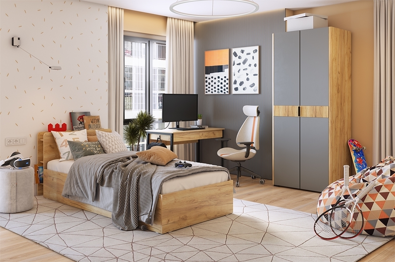 Набор детской мебели Адам К1 (дуб крафт золотой/графит/дуб крафт золотой)