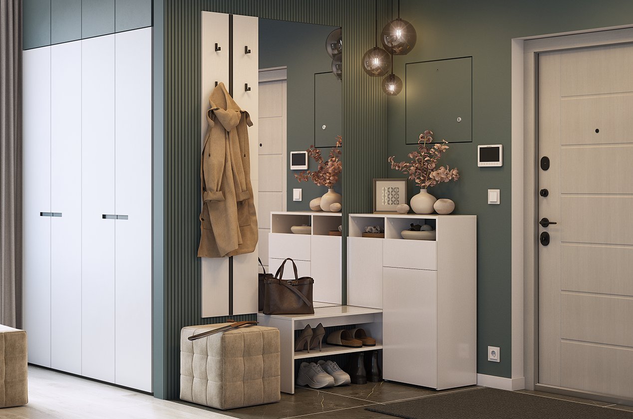 Прихожая "Мебельсон К41" (1370х780х2200) (белое дерево/белое дерево)