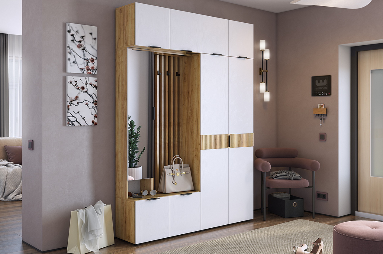 Прихожая "Бери К4" (1600х350х2226) (дуб крафт золотой/белое дерево)