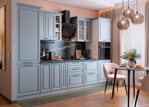 Кухонный гарнитур 8 "Мишель" с карнизом (ширина 320 см) (белый/сизый/сизый)