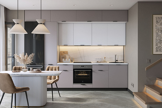 Кухонный гарнитур 2 "Джаз" (ширина 320х60х250,1 см) (белый/дымчатый/белый)