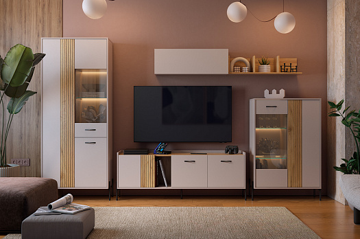 Гостиная "Доминика К5" (3452х350х1950) (кашемир/дуб крафт золотой)