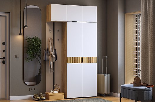 Прихожая "Мебельсон К31" (1200х350х2226) (дуб крафт золотой/белое дерево)