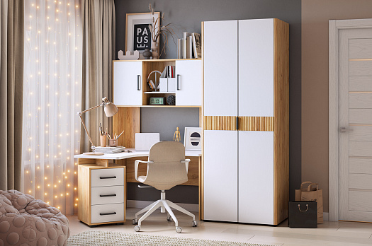 Домашний офис "Мебельсон К1" (дуб крафт золотой/белый/белое дерево)