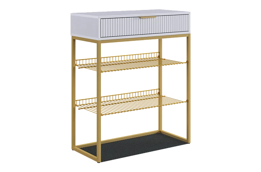 Обувница Вельвет (белое дерево/белый матовый/золото)